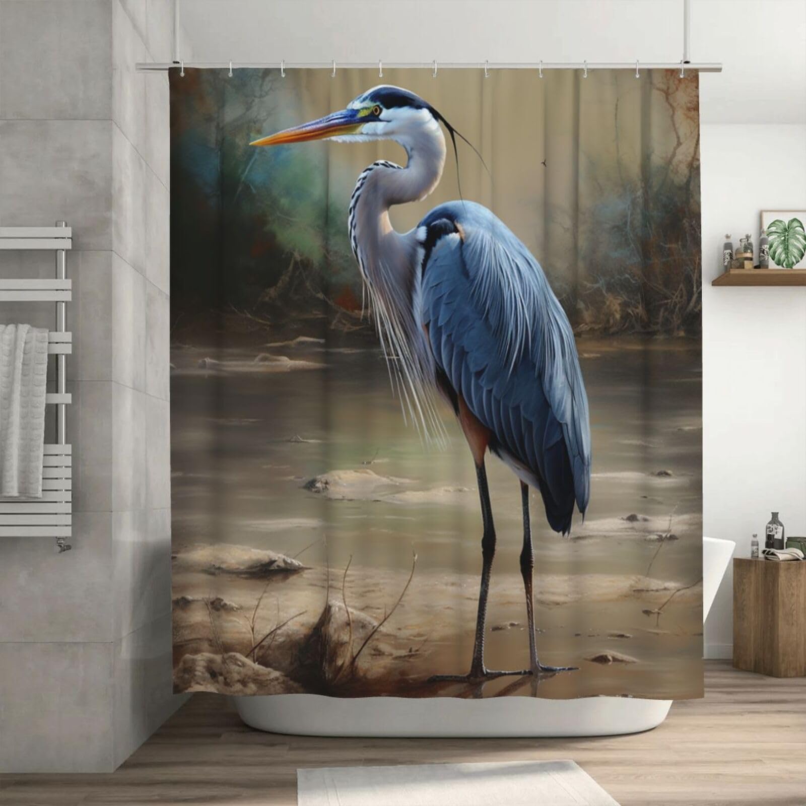 SDTYKHJ Shower Curtain with 12 Hooks Heavy Duty Thick Waterproof Shower Curtain for Bathroom Heron Farmhouse Bathroom Curtain Decorative Bath Curtain