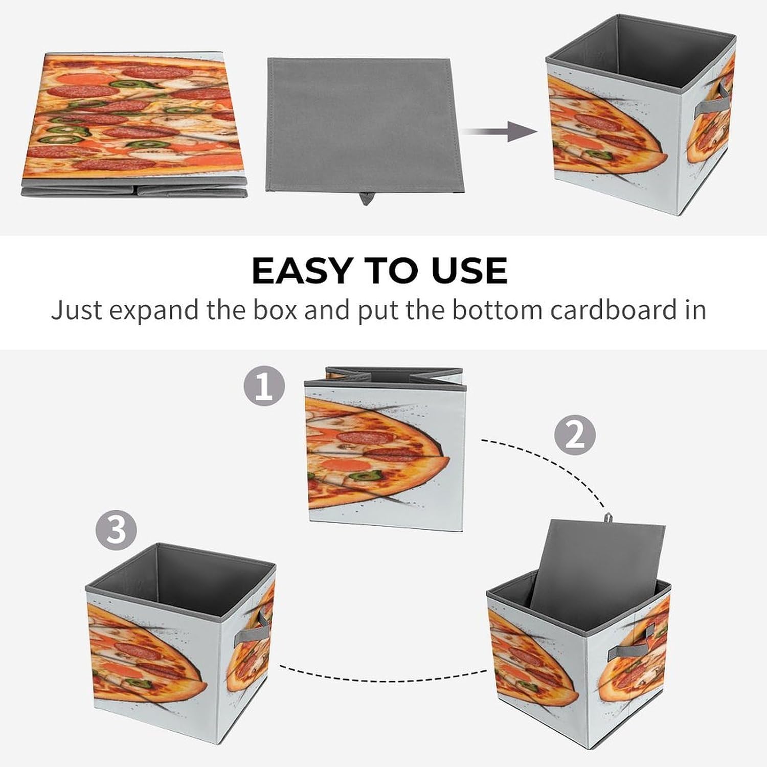 I Love Pizza Fabric Bins Storage Basket Square Baskets | Storage Bin with Double Handles,Cube Collapsible Organizers for Organization,Closet,Shelves,Offices