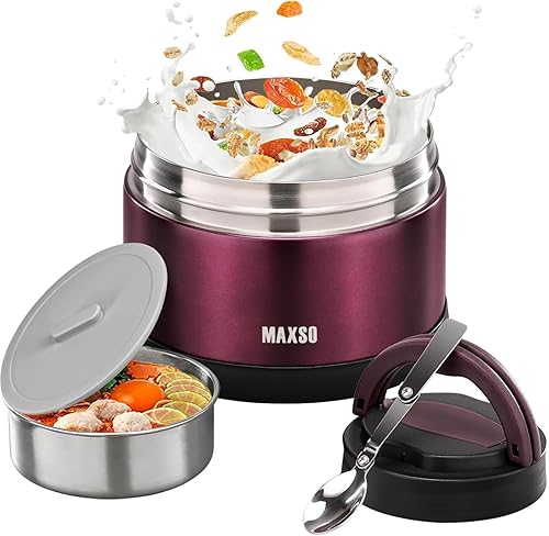 Vista 7 de MAXSO Tarro de comida para comida caliente – Termo de sopa de 24 onzas para adultos con aislamiento al vacío con cuchara plegable y bolsa térmica