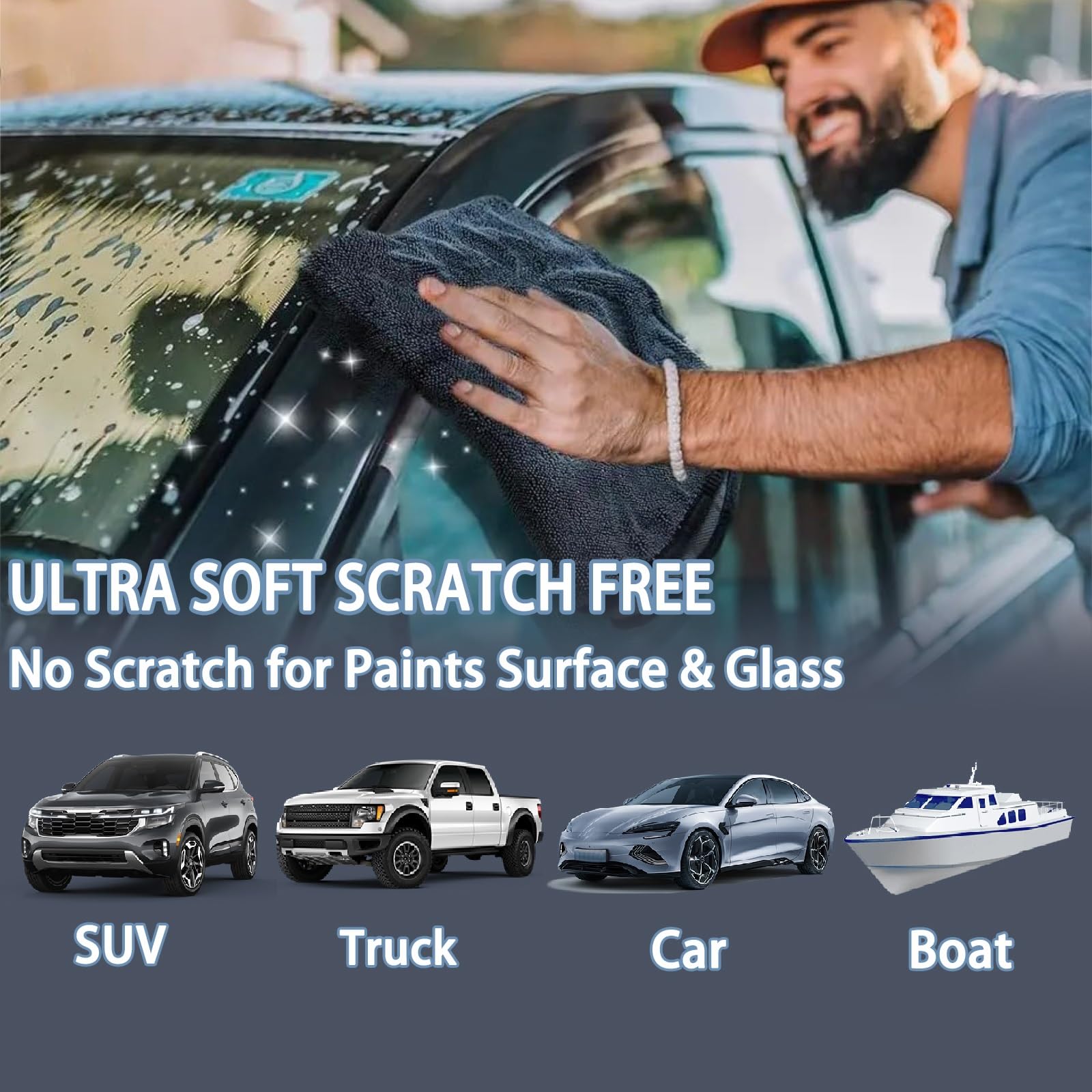 Thickened Microfiber Cleaning Cloth Set of 2 Car Washing Towels Scratch-Free for Suvs Rvs Trucks Boats TV Glasses — view 3