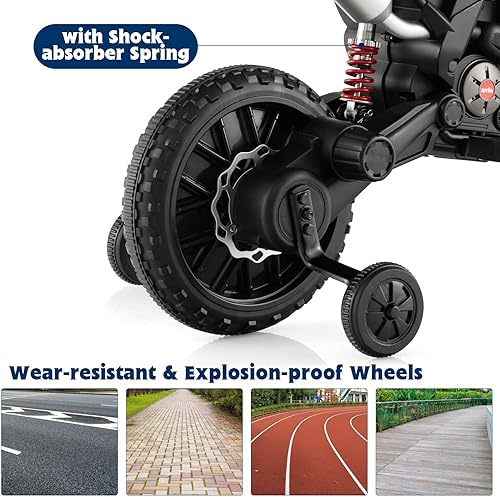 Miniatura 9 de OLAKIDS Motocicleta para niños, 12 V, con licencia BMW, eléctrica, con ruedas de entrenamiento, juguete de bicicleta todoterreno con luces LED,