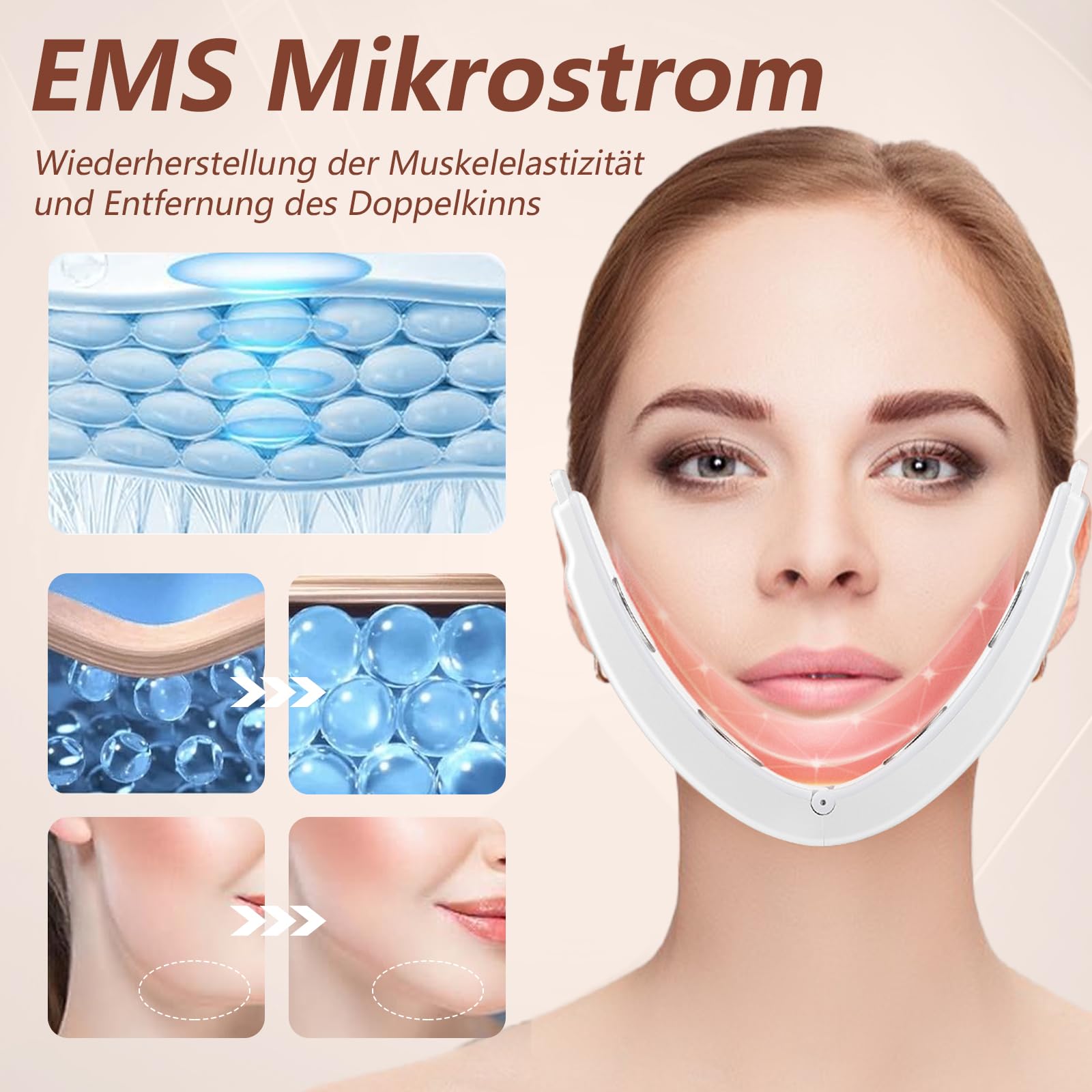 Elektrisches V-Face Shaping Massager, EMS Facelifting Gerät Weiß mit 6 Modi 18 Intensitätsstufen, Doppelkinn Entferner mit Fernbedienung, Gesichtsmassagegerät für Schlanke Kieferlinie
