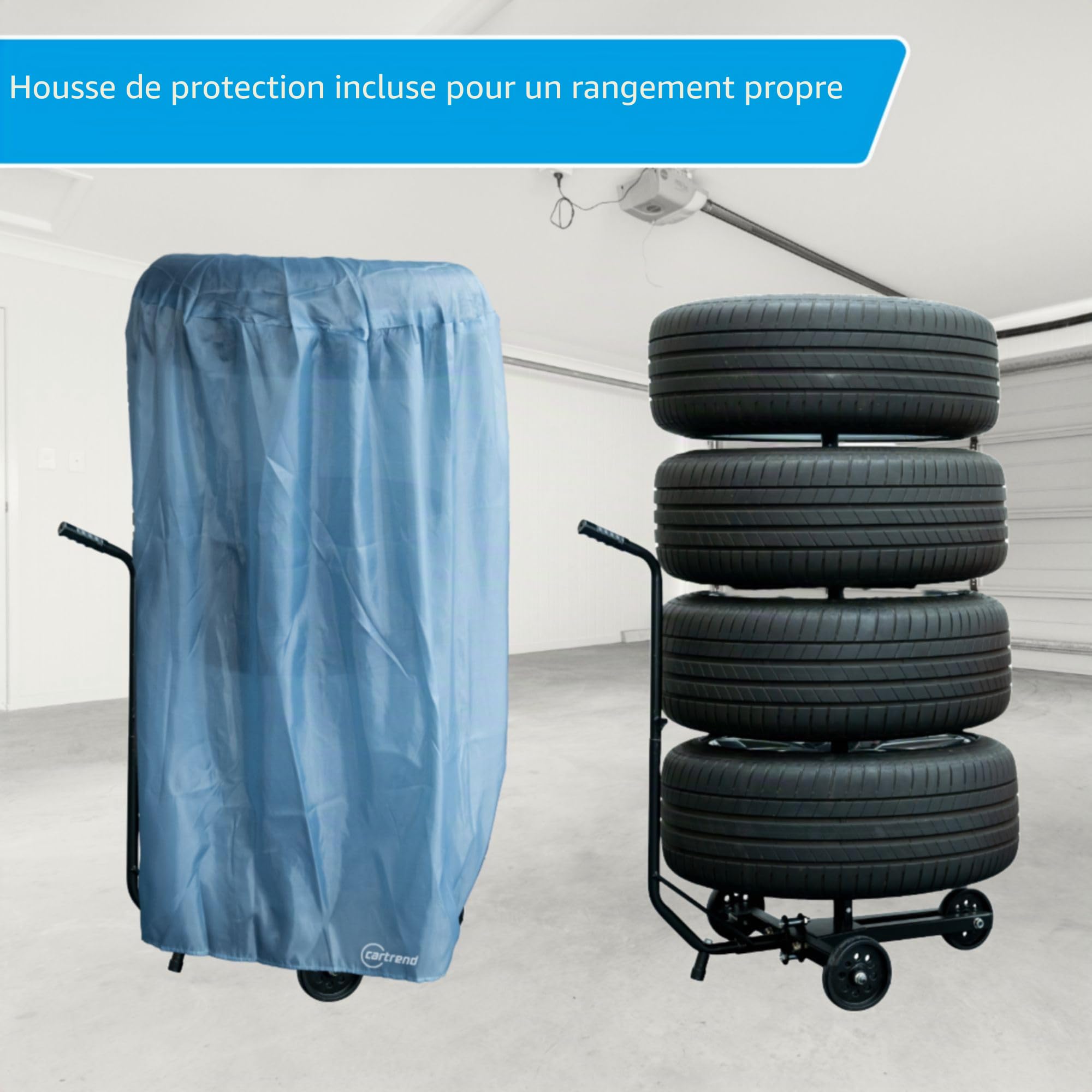 cartrend Cotons de jante, arbre de jante mobile avec housse de protection pour pneus, jusqu'à 255 mm de largeur, coussinets pour protéger les jantes
