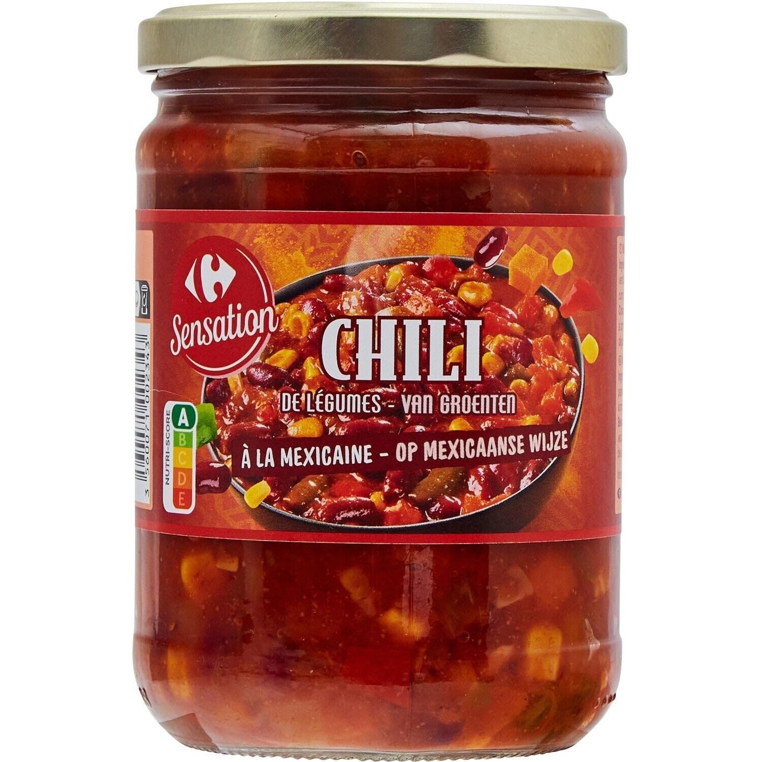 Un repas végétal prêt en quelques minutes avec CARREFOUR SENSATION Chili de légumes à la mexicaine, bocal verre de 530g - Lot de 3