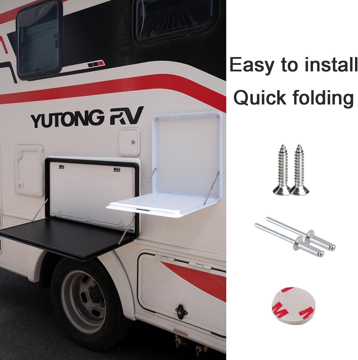 Folding RV Wall Mounted Table - Lockable Drop Leaf Design, Space-Saving Dinette Table, Portable & Stylish Black Finish, Size: 40x45cm (16x18in)