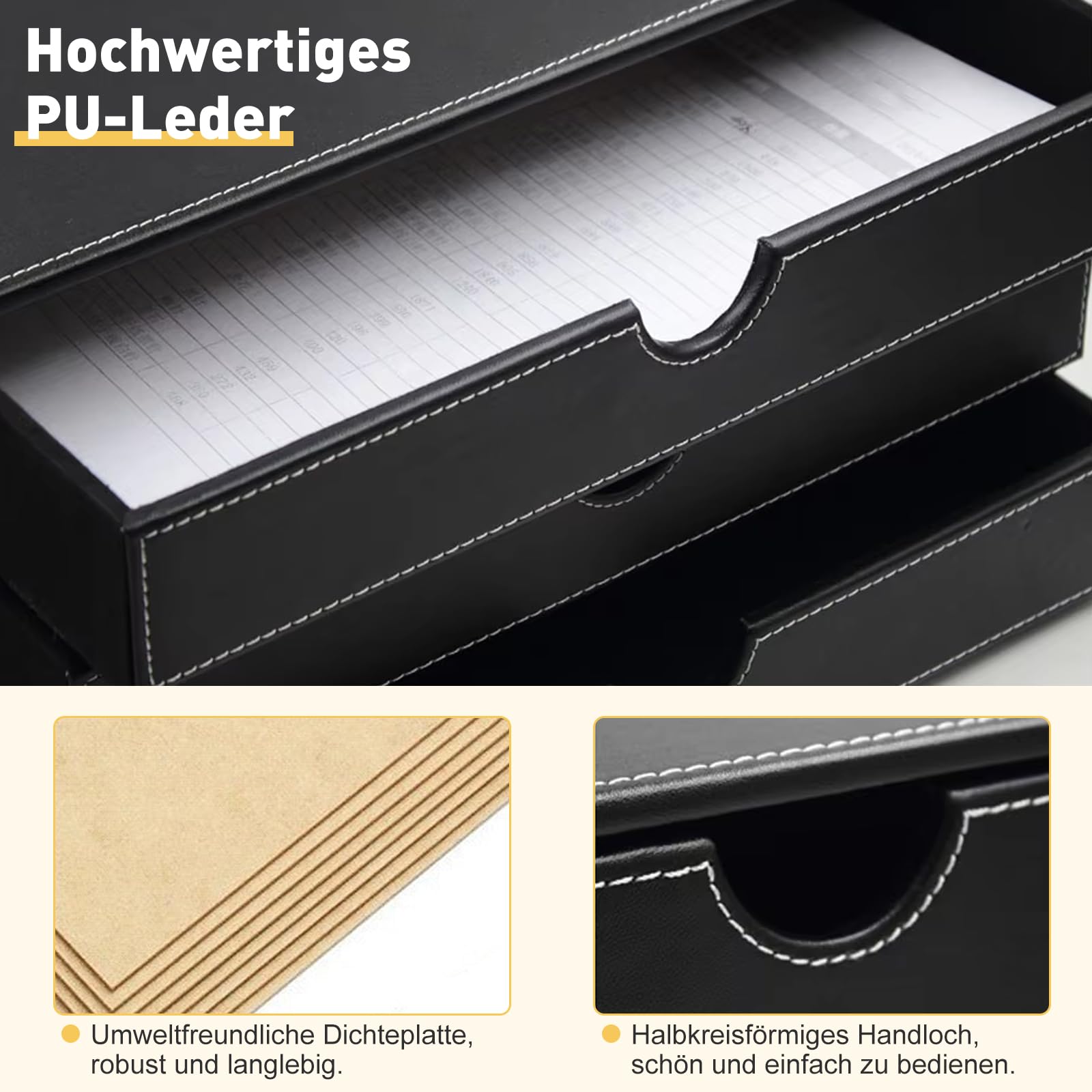 Caja de escritorio de piel con 3 cajones A4, organizador de oficina