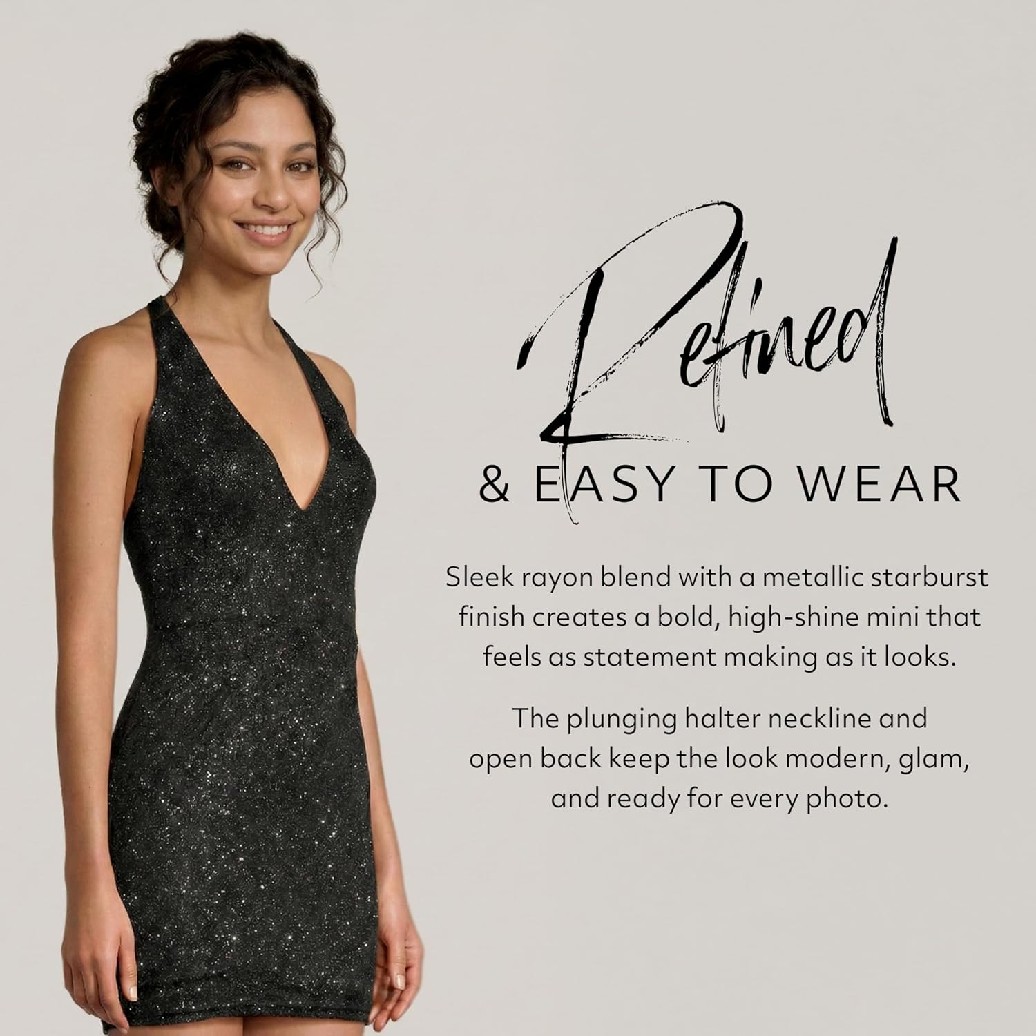 The Edit by DB Studio Plunging Halter Metallic Mini Dress, Sparkly Cocktail and Party Style for Women - Image 4