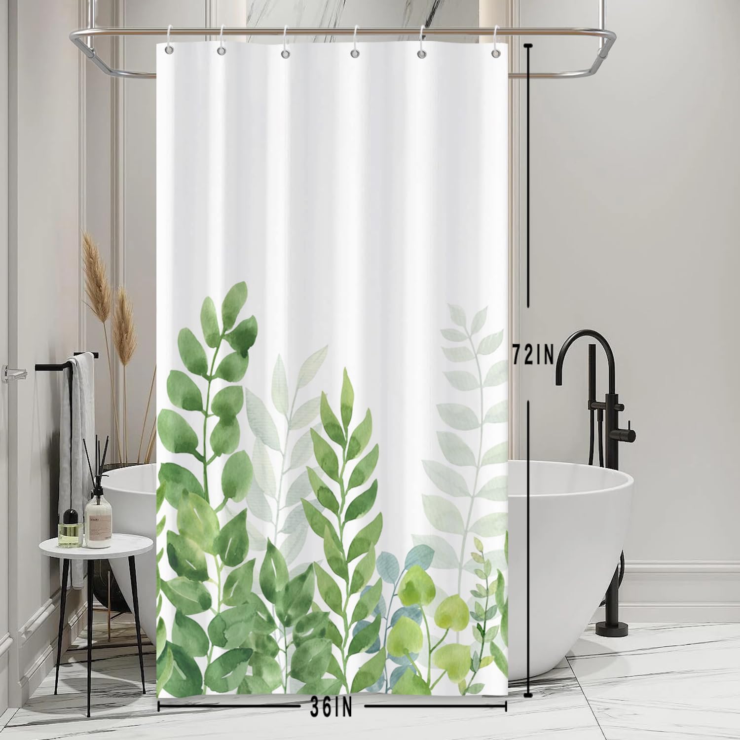Tenda Doccia BOODII Grigia Con Foglie Di Eucalipto E Fiori – Set Con Fodera E 12 Ganci, 182x183 Cm