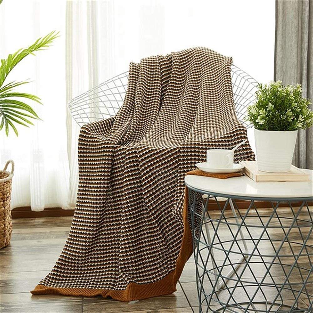 Gemütliche, leichte, Karierte Baumwollstrickdecke, Büro-Nap-Decke, Sofadecke, 51,2 x 66,9 Zoll (130 x 170 cm)
