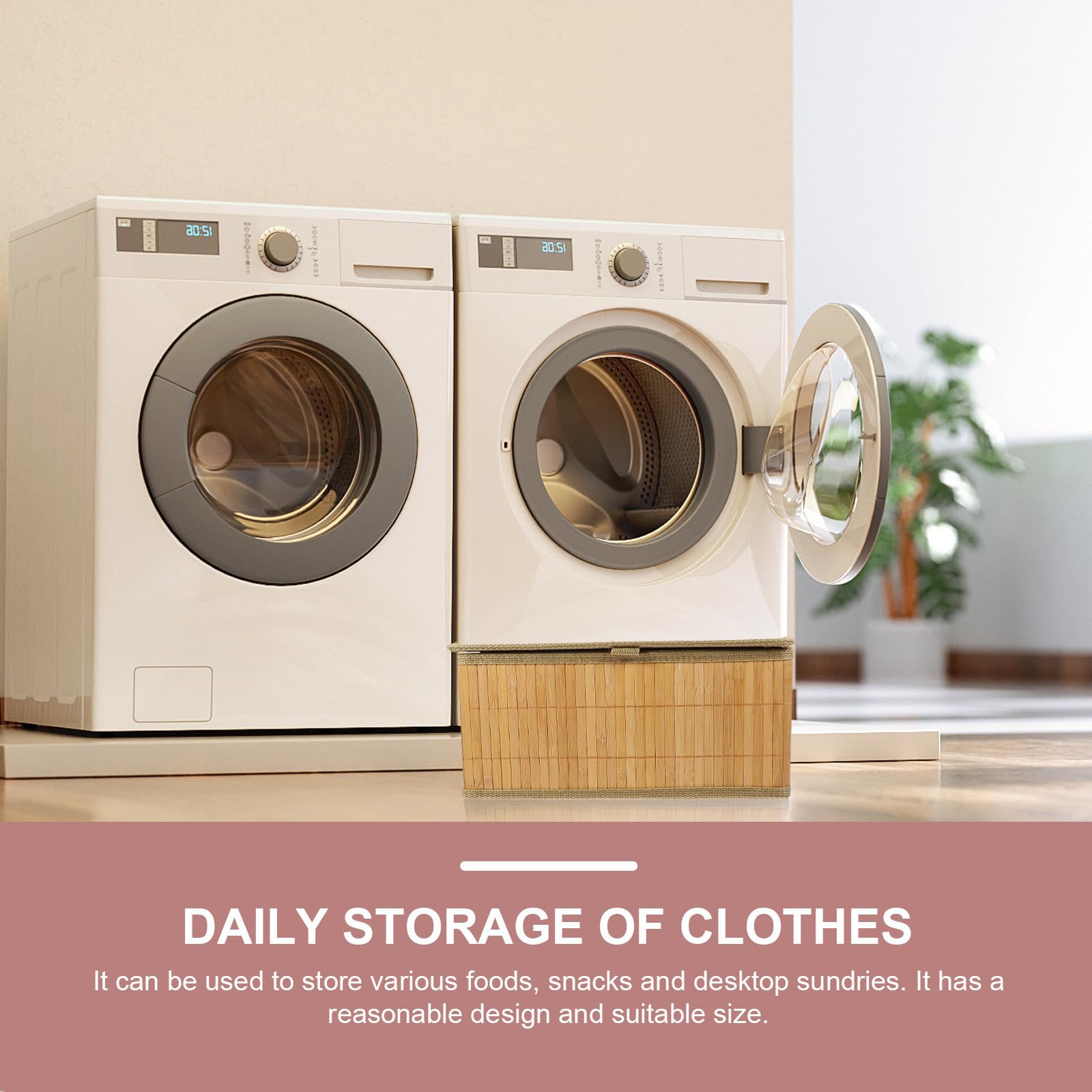 Cesta de Almacenamiento Rectangular de Bambú Gran Capacidad con Forro No Tejido , 3 Unidades Reutilizables para Ropa y Otros Objetos Hogar