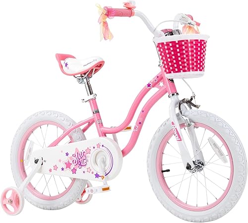 Miniatura 32 de RoyalBaby Stargirl - Bicicleta infantil de 14 pulgadas para niñas con ruedas de entrenamiento y canasta, color azul 09. [Clásico] Azul cielo,ROSA