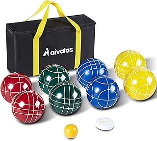 Aivalas Bocce Ball Set, 90mm Bocci Ball Set with 8 Resin Balls, Pallino, Measuring Tape, Carrying Bag, Bocce Balls Game for Outdoor Yard Backyard Lawn Beach(2-8 Players)