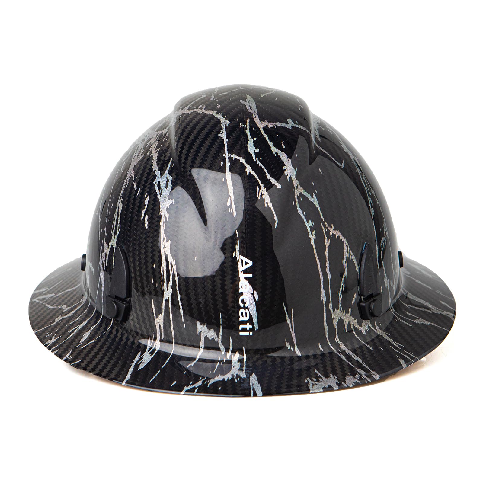 Carbon Fiber Hard Hat Full Brim with Goggles- Safety Helmet with 6-Point Adjustable Ratchet Suspension- ANSI Z89.1 Compliant