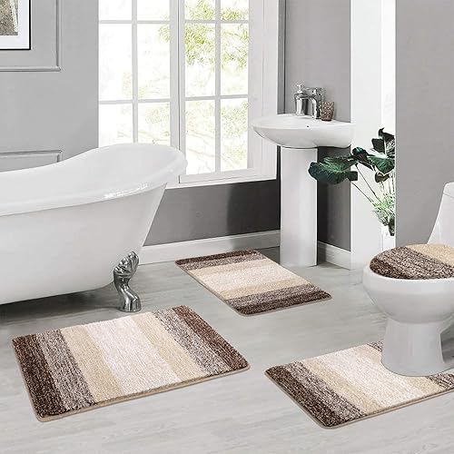 Miniatura 8 de Bsmathom Juego de 4 alfombras de baño con funda para inodoro, tapetes de baño de microfibra absorbente para baño, tapete de baño antideslizante