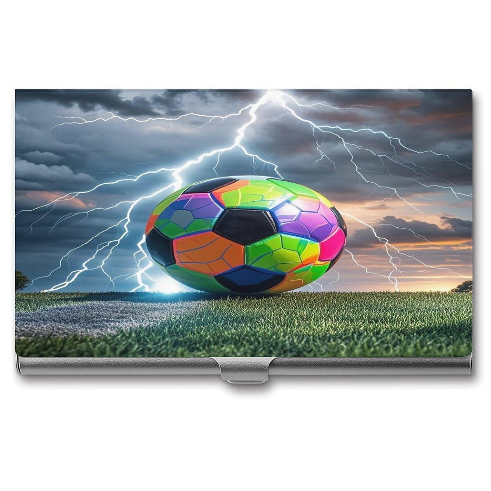 FekiLoot Football And Lightning Business Card Holder Aluminum Alloy Business Card Case Convenient to Carry Business Card Dispenser for Men Women