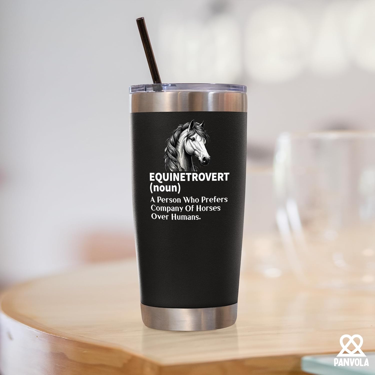Panvola Equinetrovert Definition Horse Lover Equestrian Gifts From Mom Dad Friends Introvert Gifts Vacuum Insulated Tumbler with Lid and Straw 20 oz Black - Image 6
