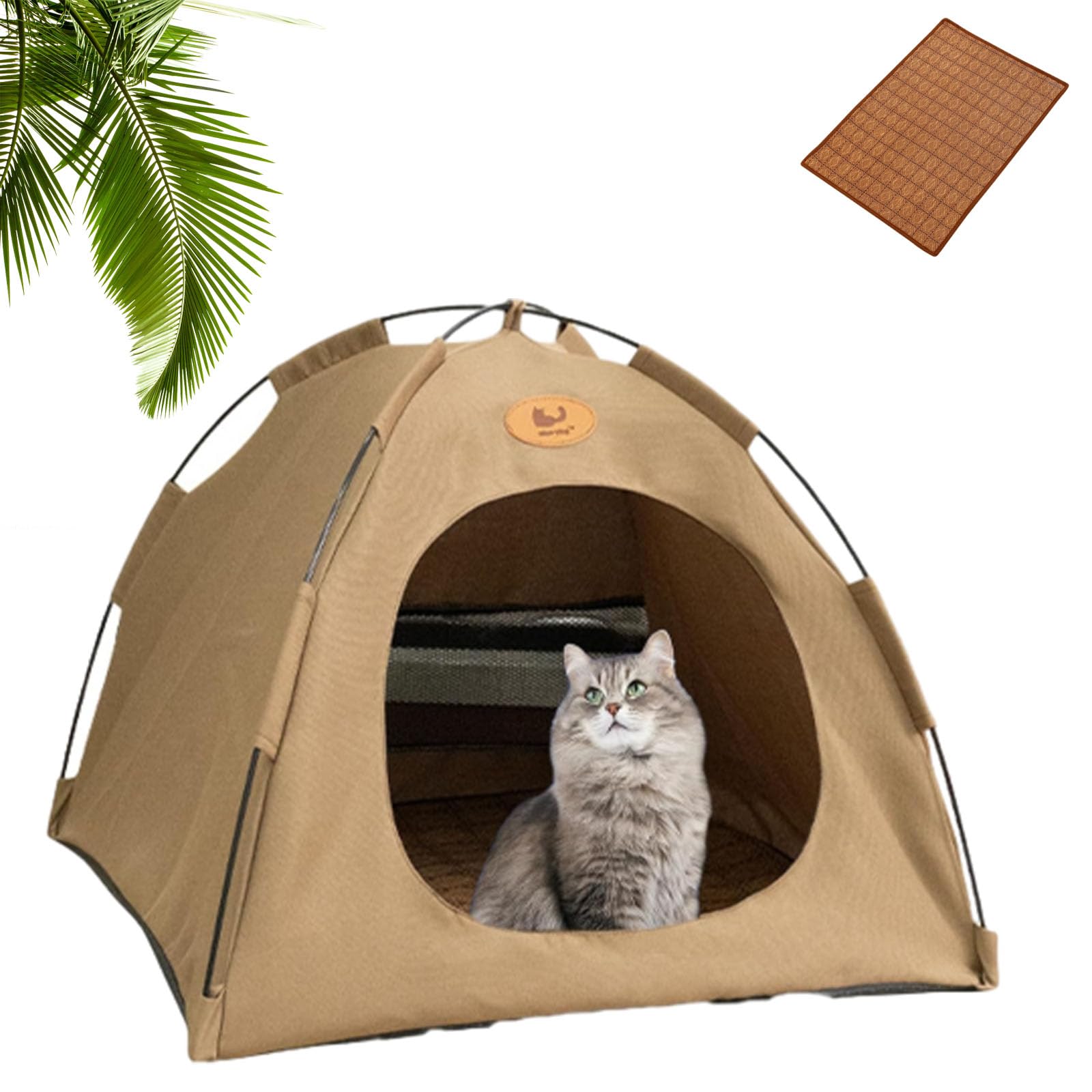Premium Cooling Tent for Cats, Cat Camping Tent, Foldable Pet House for Indoor Outdoor Lightweight Camping Bed for Dogs and Cats with Mesh Windows with Soft Cooling Pad (Coffee, XL)