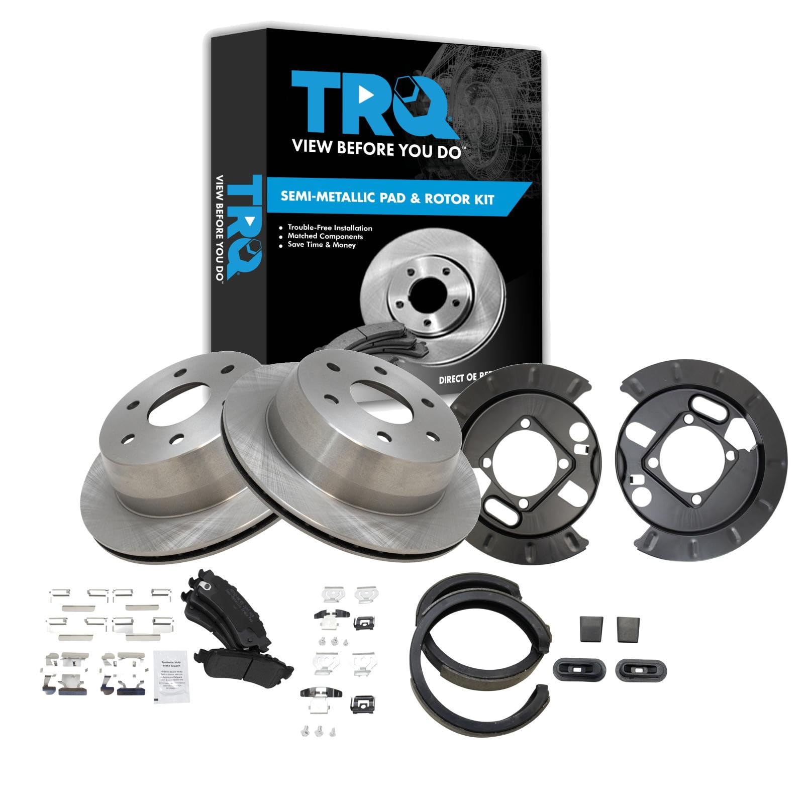 TRQ Rear Brake Pad and Rotor Set Semi Metallic Compatible with 2003-2005 Chevrolet Astro 1999-2007 Silverado 1500 GMC Sierra 1500 2000-2001 Tahoe 2007 1500 Classic 2000-2001 Yukon Yukon XL 1500