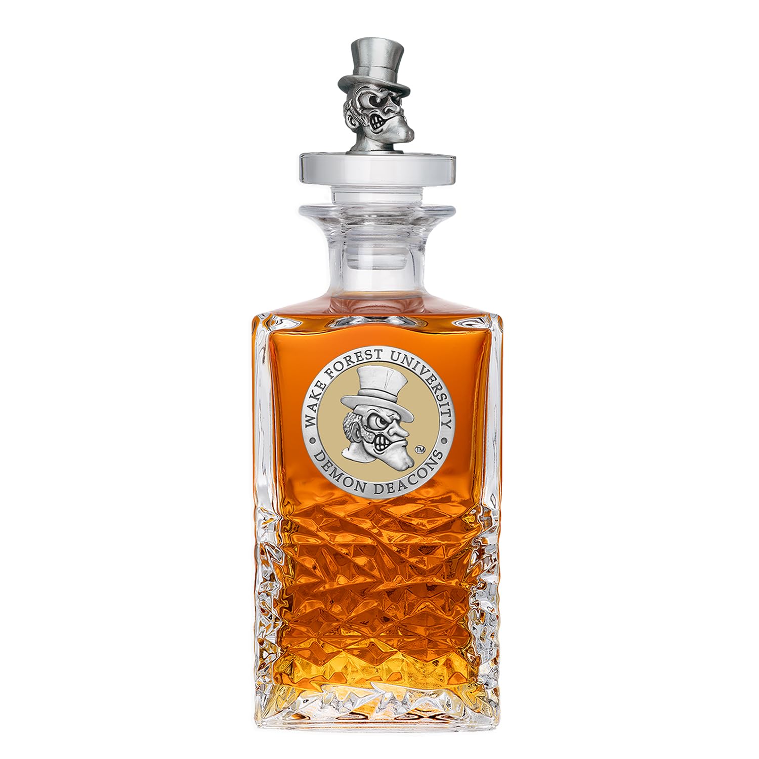 Wake Forest (Demon Deacon) Heritage Decanter with 3D Stopper | 25 OZ Liquor Pourer | Expertly Crafted Pewter Glass