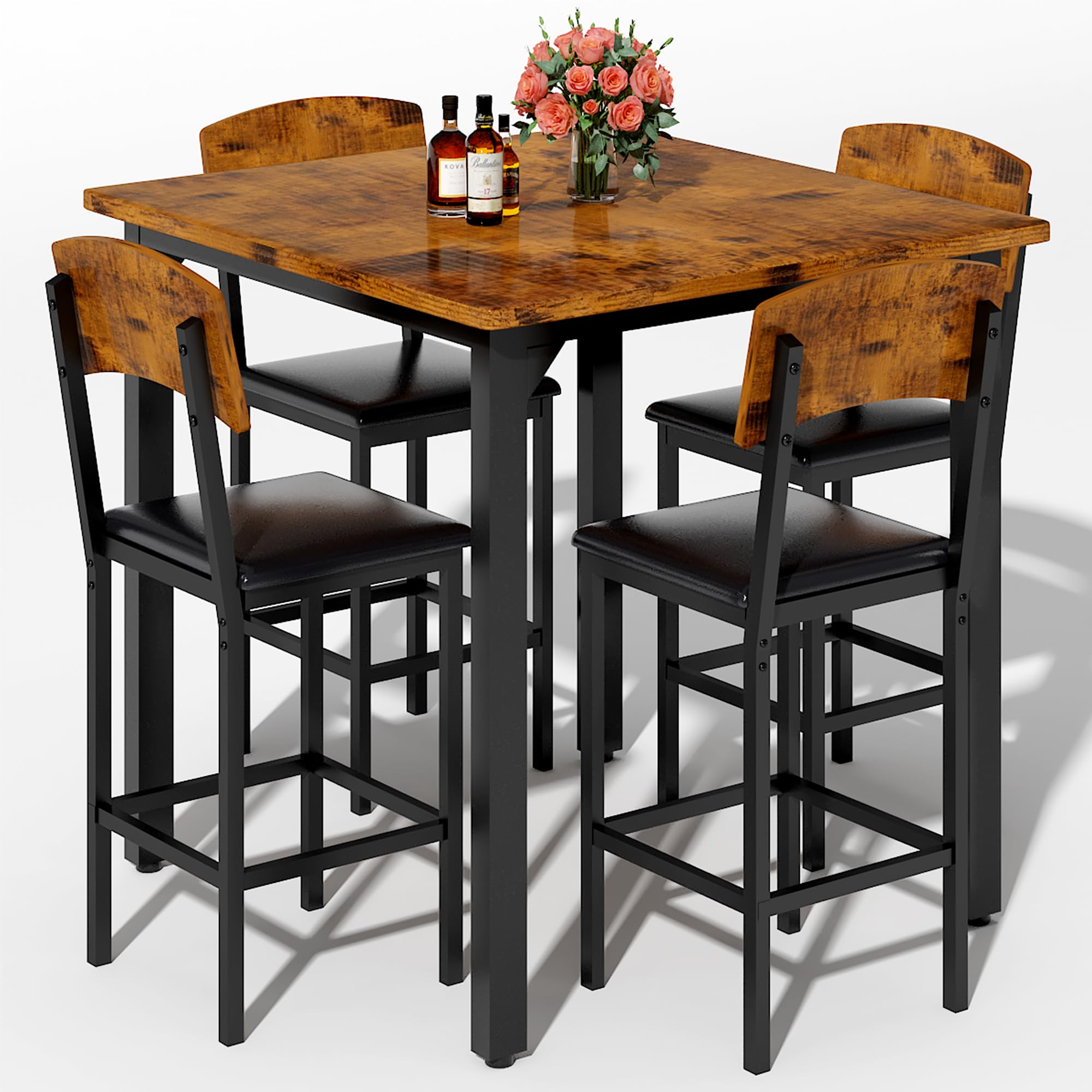 AWQM 5-Piece Dining Table Set, Dining Table Set for 4, Counter Height Table & 4 Bar Stools, Modern Kitchen Dining Set, with Upholstered Chairs,