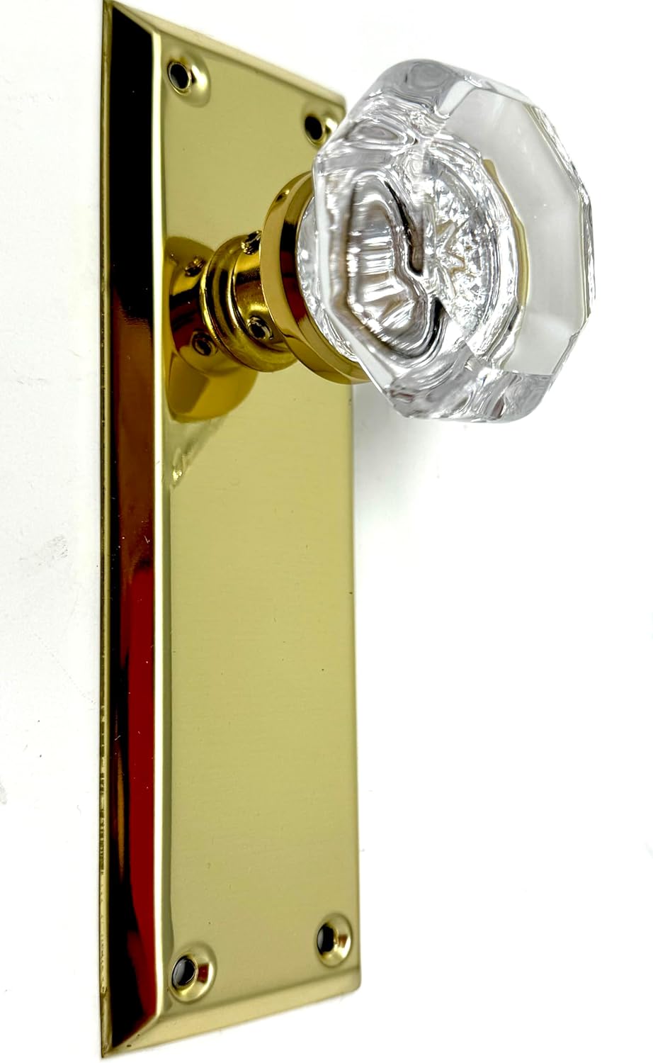 Beveled Glass Crystal Door Knob, Tall Backplate, Brass Finish, Non-Turning, 7x2.25 Inches, Gold, NY18-PB9-SD