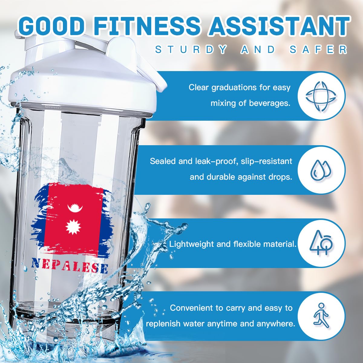 Vintage Nepalese Flag 18 Ounce Shaker Cup,Fashion Theme Pattern Shaker Bottle Leak-proof Workout Shake Bottles 500ML/18 oz Perfect for Pre Workout