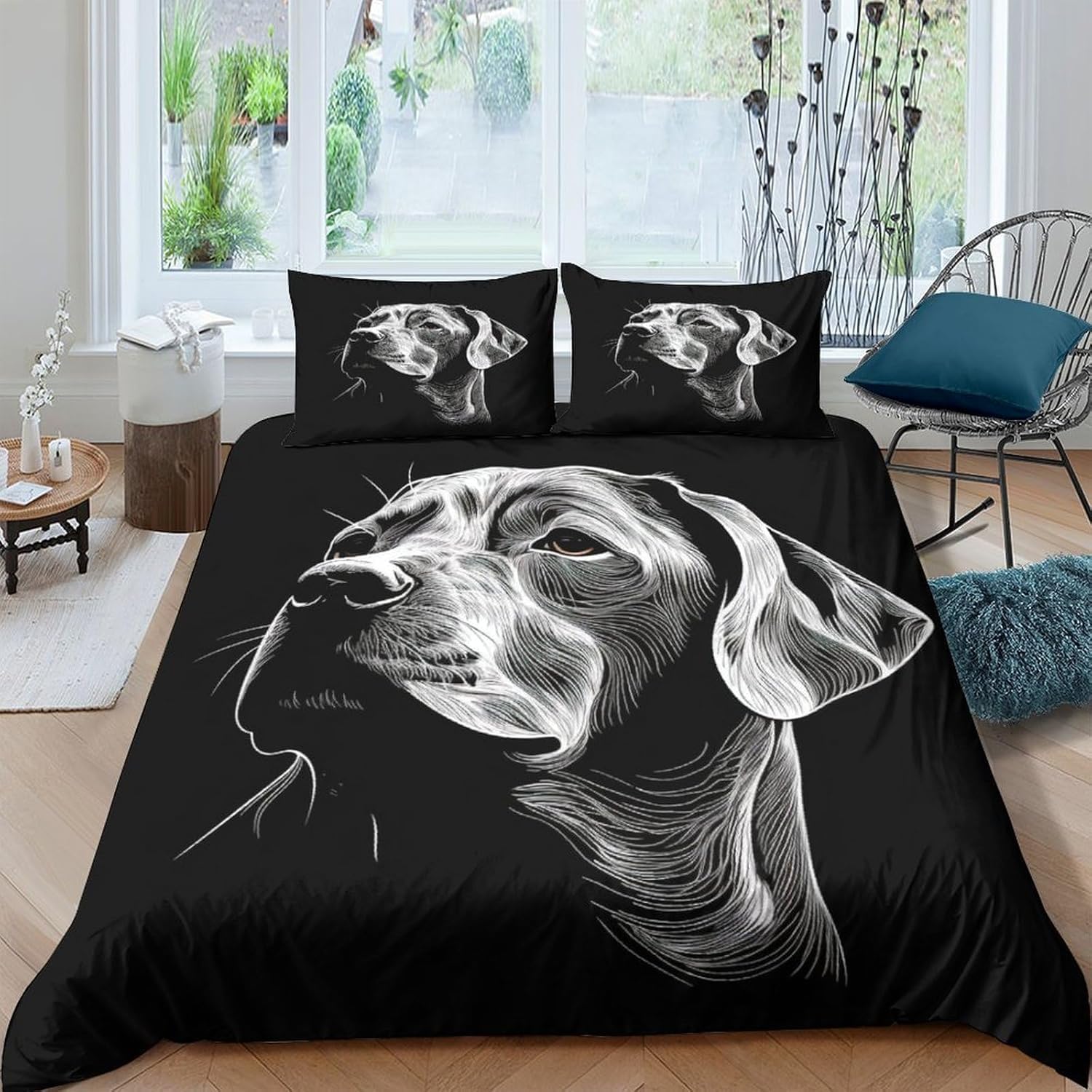 Housse de couette 260x240 chien 3D facile à laver et sans plis