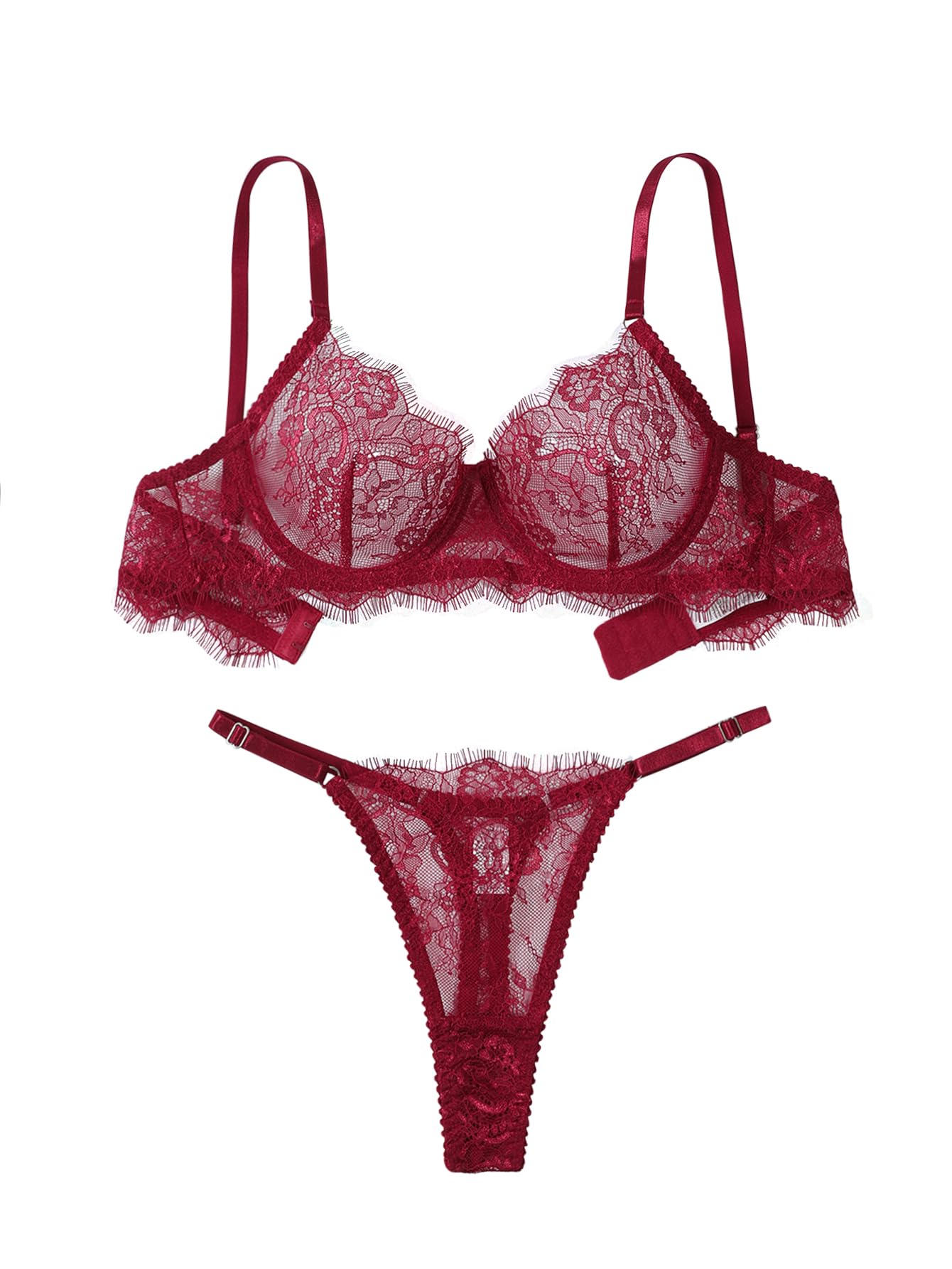 GXNRHG Sexy Bügel-Push-Up-Dessous-Set mit Muschelmuster und durchsichtiger Spitze für Damen, BH und Höschen, 2-teilig