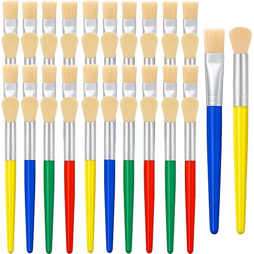 48 Pcs Paint Brushes for Kids Bulk Paintbrushes Set Large Chubby Round and Flat Brushes for Acrylic Painting Oil Watercolor Washable Paint