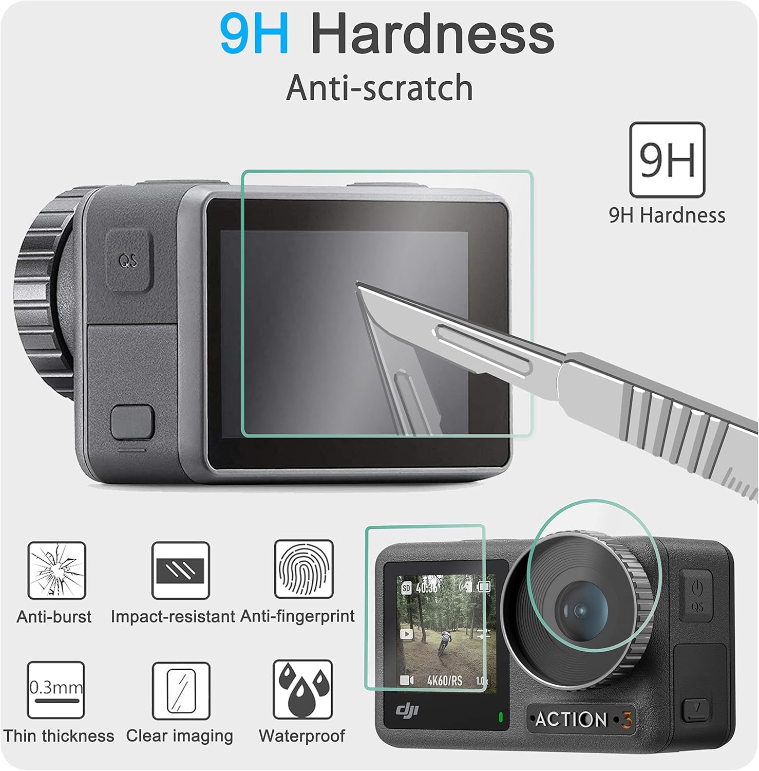 FiTSTILL FitStil folia ochronna na wyświetlacz [9 szt.] do DJI OSMO Action 4, ultra przezroczysta ochrona ekranu ze szkła hartowanego (przód i tył) + ochrona obiektywu + osłona obiektywu