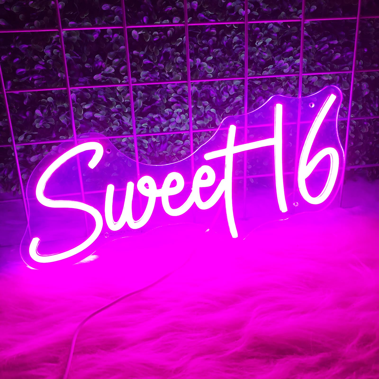 16.8 Inch Sweet 16 Neon Sign, USB Powered with Dimmer Switch 16th Birthday Party Sign, Sweet Sixteen Party Supplies, Happy 16th Birthday Decorations