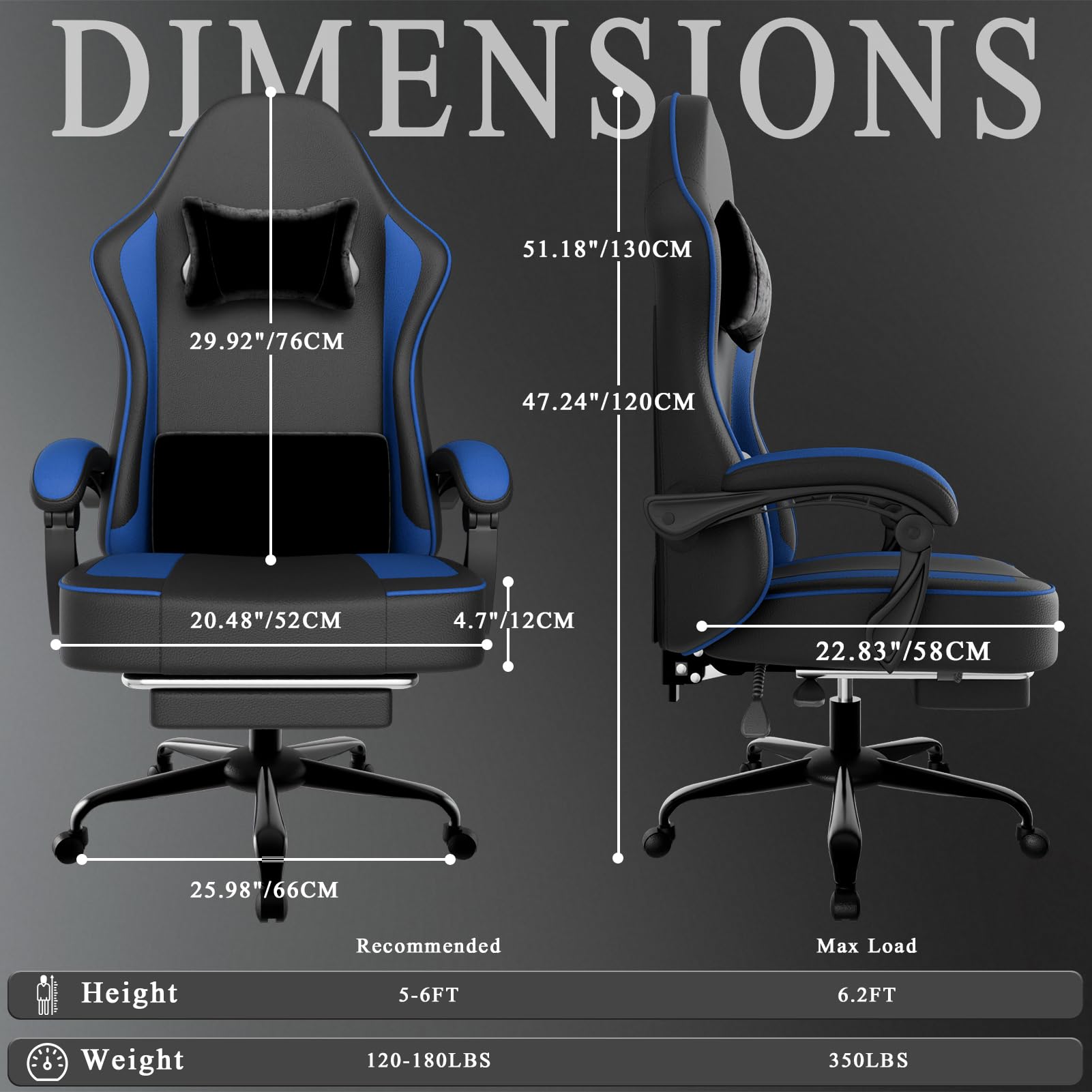 Cavabien Gaming Stuhl mit Taschenfederkernpolsterung und Fußstütze, ergonomischer Computerstuhl für Erwachsene, atmungsaktiver Gaming-Stuhl aus PU-Leder (Blau)