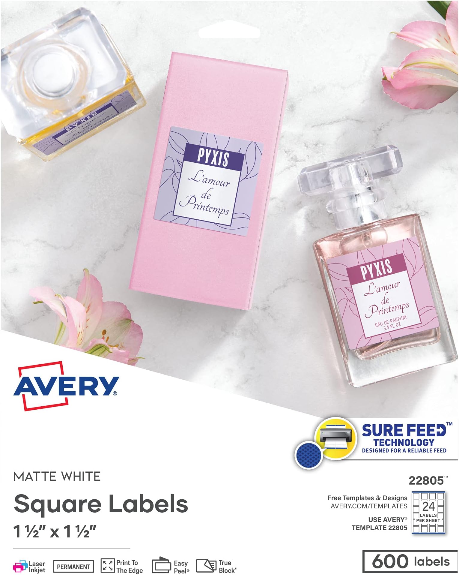 Printable Blank Square Labels, 1.5" x 1.5", Matte White, 600 Customizable Labels (22805)