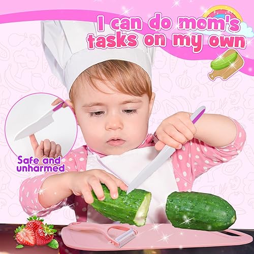 Miniatura 2 de Juego de cuchillos de cocina para niños para cocina real y cesta, juguetes Montessori para niños de 3, 4, 5, 6, 7, 8, 9, 10 años, regalos de