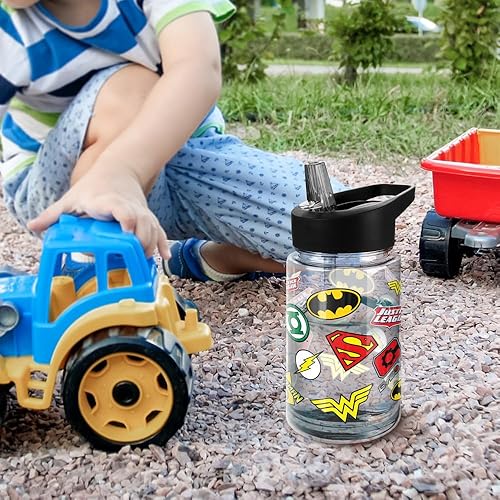 Miniatura 5 de LOGOVISION Justice League - Botella de agua de plástico Tritan con tapa con popote y asa, vaso reutilizable para niños pequeños, unisex, para niñas