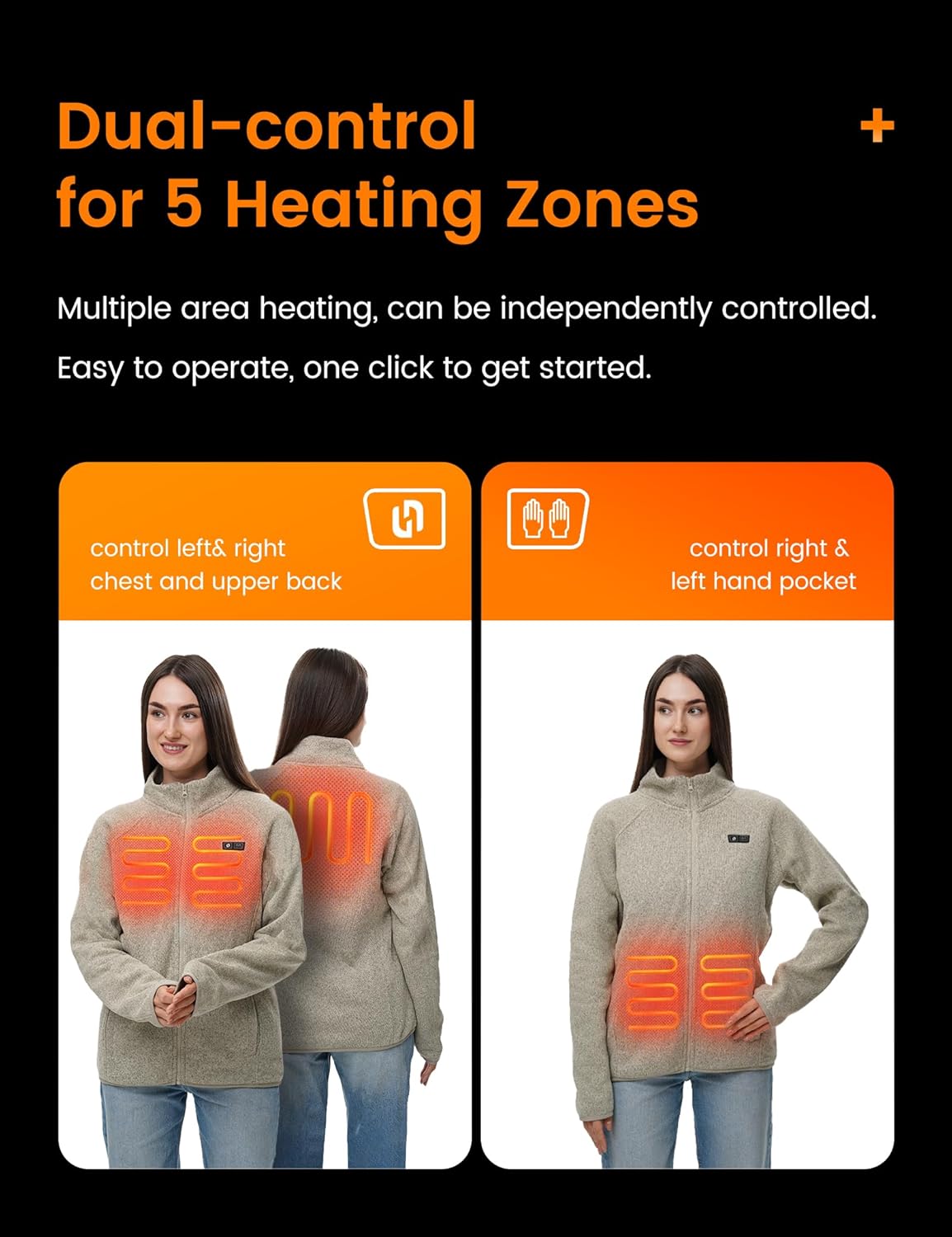HENNCHEE Heated Fleece Jackets for Women with 12V 16000mah Battery Pack, Zip Up Heating Sweater, Knitted Sweatshirt Coat - Image 2