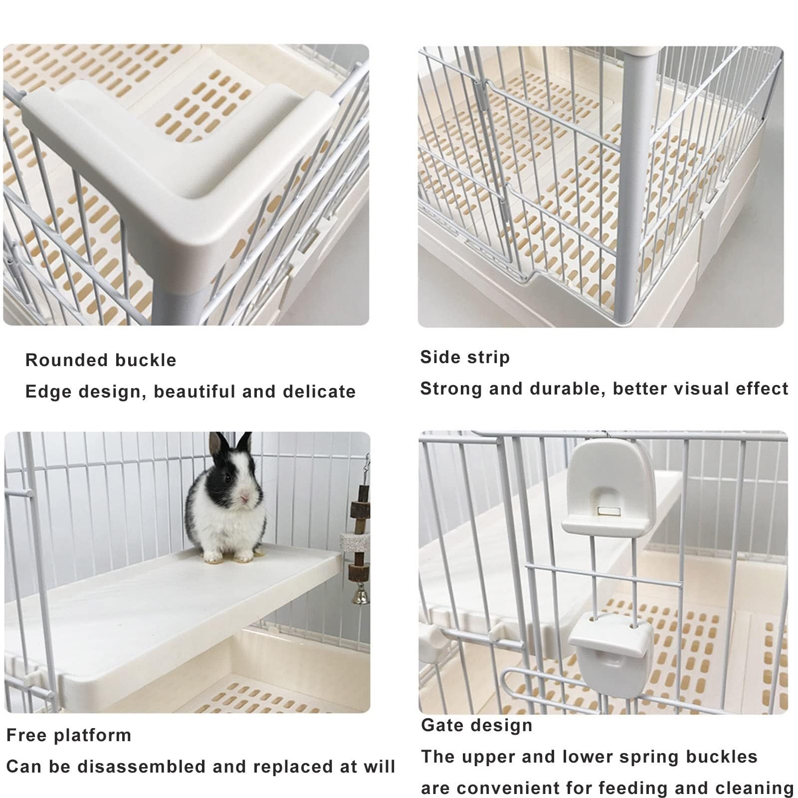Conejera con ruedas, plataforma extraíble y bandeja extraíble para animales pequeños, ideal para conejos, hurones, ratas, cobayas y chinchillas