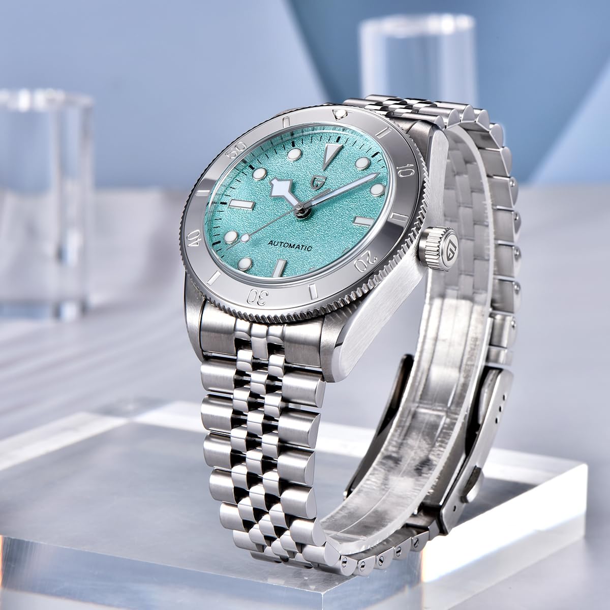 PAGANI DESIGN Orologio automatico da uomo, 42 mm, quadrante blu satinato, movimento giapponese Miyota 8215, cristallo zaffiro sintetico, cinturino in acciaio inox da 22 mm, orologio da polso meccanico