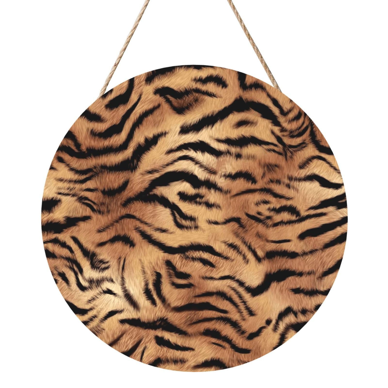InOmak Tiger Print, Round Wood Panel Painting 12 in, Wall Hanging Painting For Home