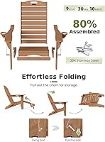 Vista 7 de Ciokea Juego de 2 sillas plegables Adirondack con otomano retráctil para hoguera, silla de patio con reposapiés extraíble, resistente a