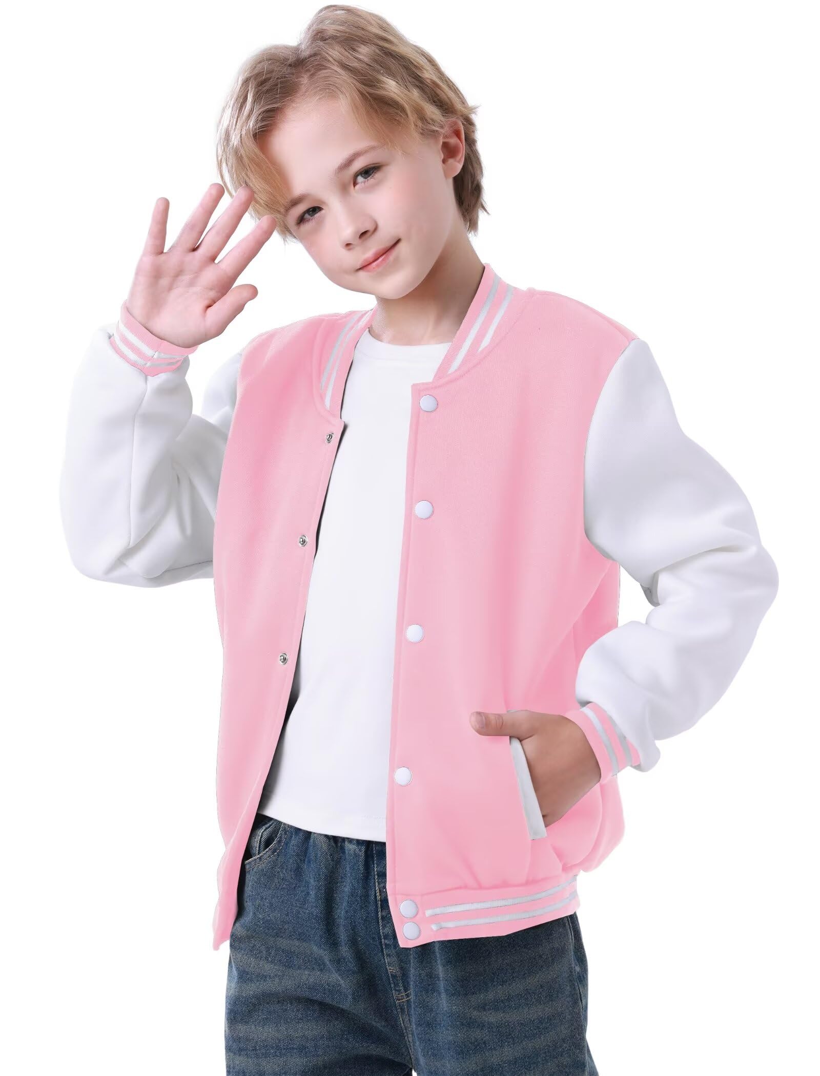 Kids Boys Varsity Jacket Baseball Jacket Casual Sport Cardigan Sweatshirt Youth 2-13 Year