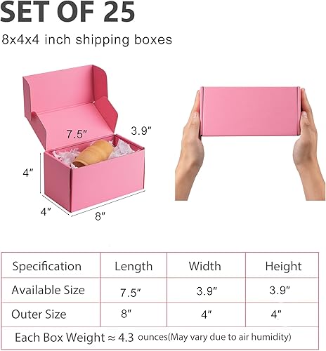 Miniatura 2 de Yidomto Cajas de envío rosas de 8 x 4 x 4 pulgadas, juego de 25 cajas pequeñas de cartón corrugado para empresas pequeñas, cajas de correo para