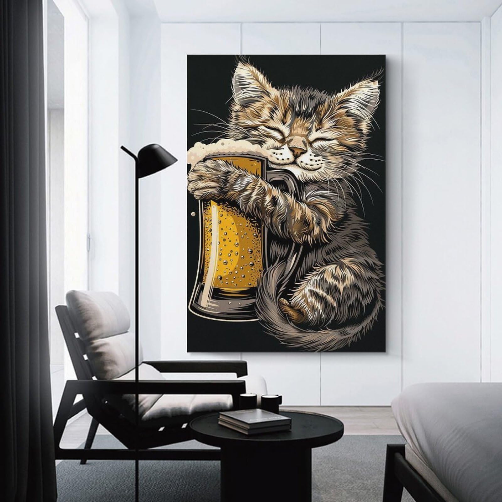 Junmoney Hanging Wall Art Cat Beer, 12x18inch(30x45cm), for Wall Displays, Bedrooms Or Room Updates, Wall Decor Suited to Curated Displays