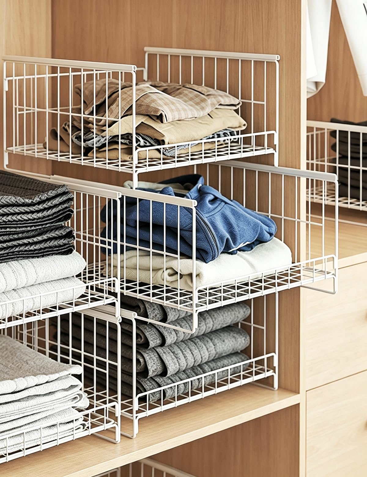 3 pezzi Contenitore impilabile per guardaroba, organizzatore per guardaroba, cestini per cassetti, sistema di organizzazione per cassetti, armadio pieghevole per casa e cucina Bianco