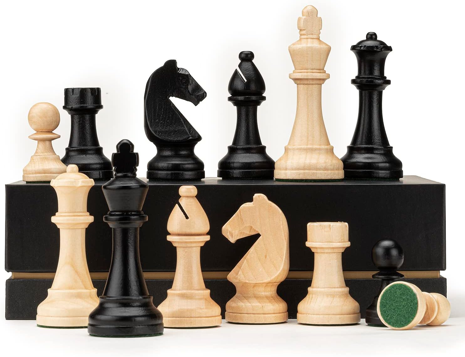 A&A Premium Triple Weighted Staunton Wooden Chess Pieces w/ 2 Extra Queen - King Height 3" / 7.6cm / 2 Storage Bags