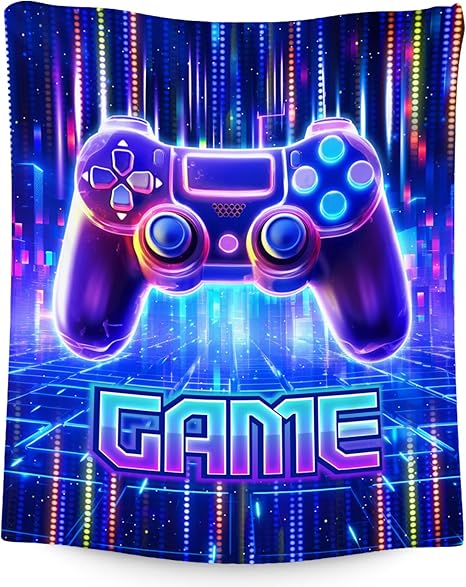 Blankets for Boys - Cool Gamer Blanket Gifts - 60x80 Inch Cozy Soft Flannel Gaming Throw for Couch Office, Bed