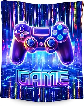 Blankets for Boys - Cool Gamer Blanket Gifts - 60x80 Inch Cozy Soft Flannel Gaming Throw for Couch Office, Bed