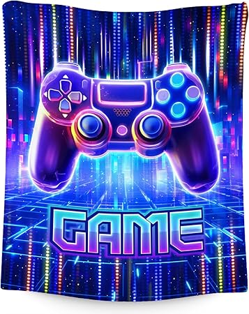 Blankets for Boys - Cool Gamer Blanket Gifts - 60x80 Inch Cozy Soft Flannel Gaming Throw for Couch Office, Bed