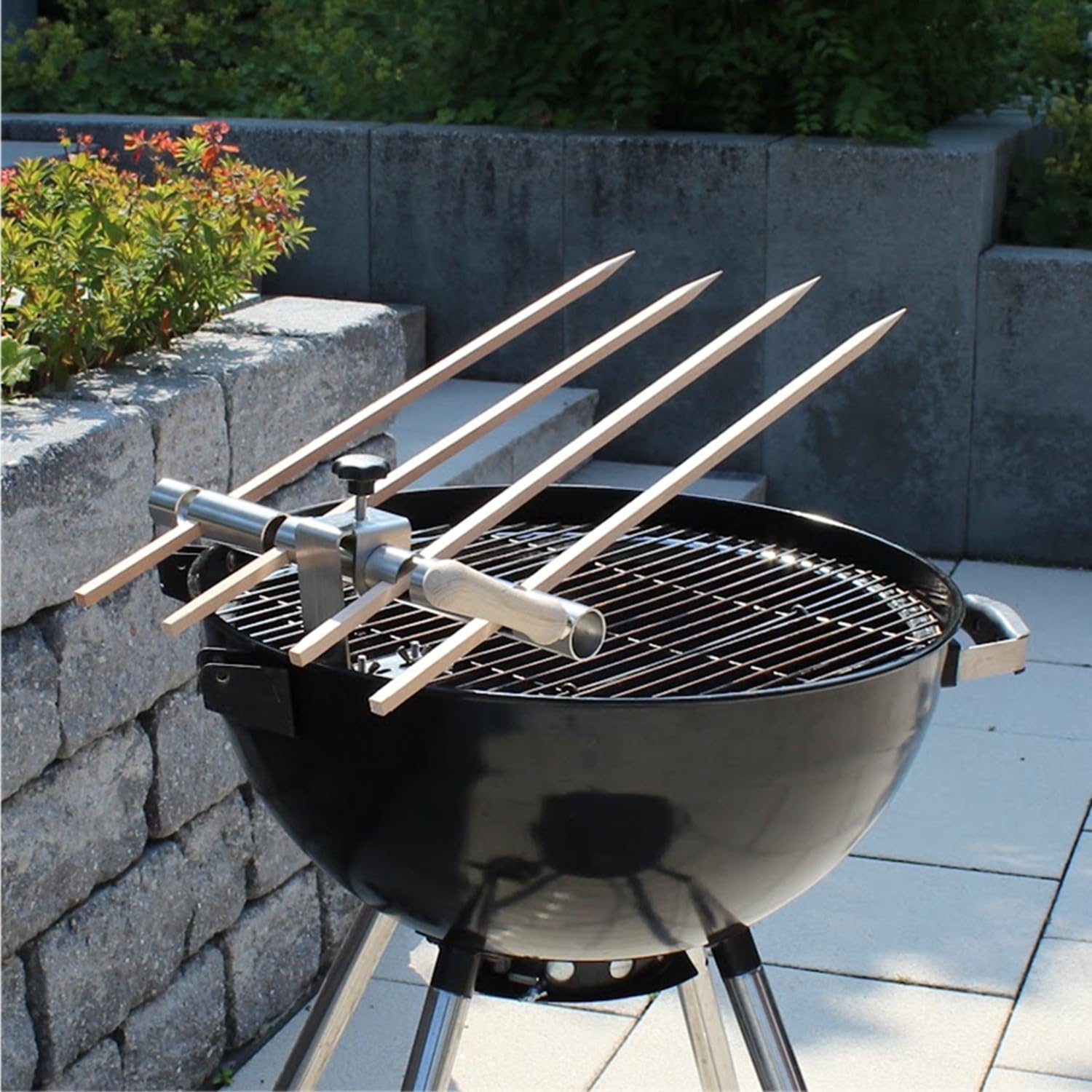 Steckerlfisch Halter 4 Buchenholzspieße für Gas- & Kohlegrill
