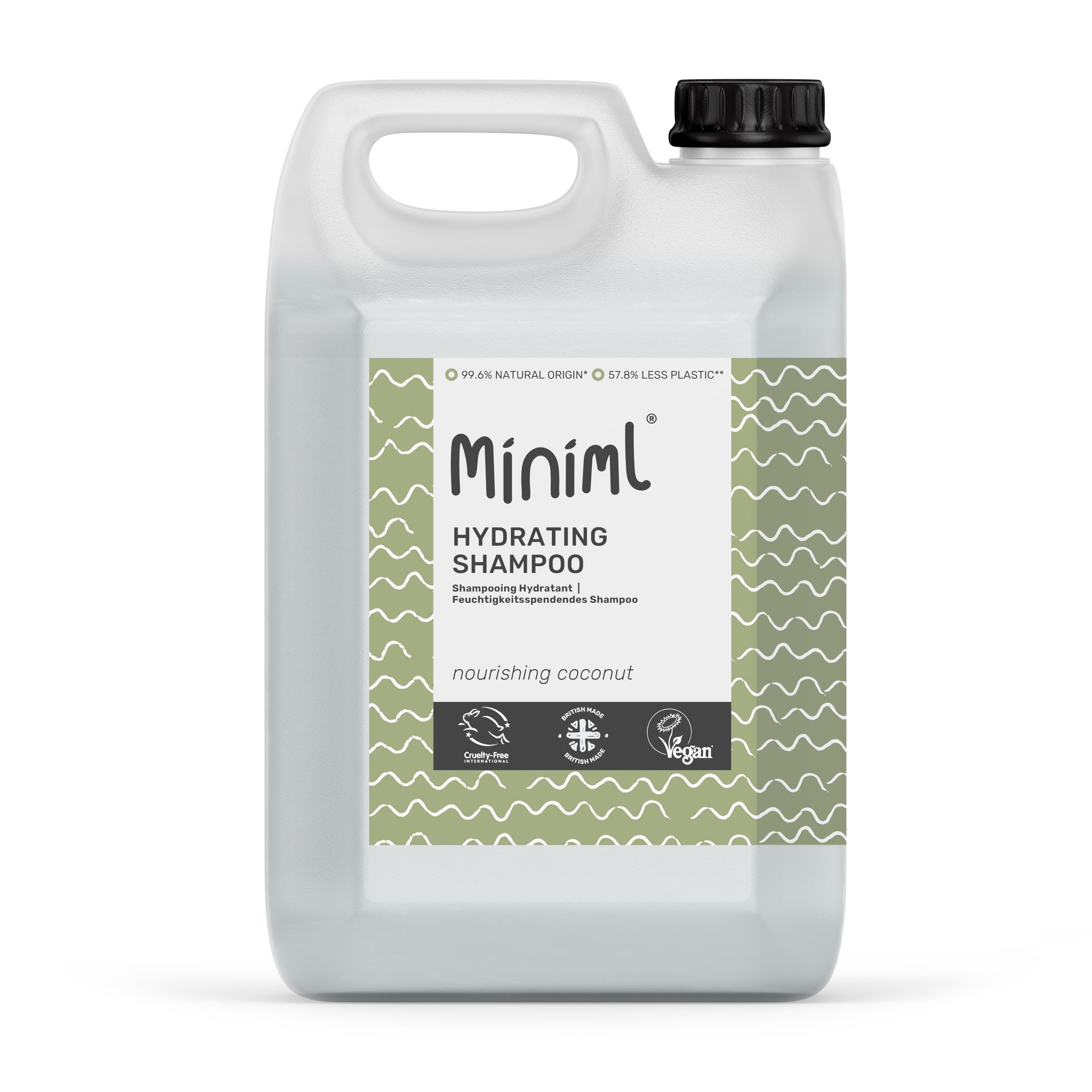 Miniml Natural Eco Hair Shampoo – 5L Refill Nourishing Coconut Men and Womens Sensitive Scalp & Skin Cruelty Free Vegan Friendly Shampoo - For Greasy, Curly, Dry and Dandruff Hair[Amazon-developed Certification] Compact by Design